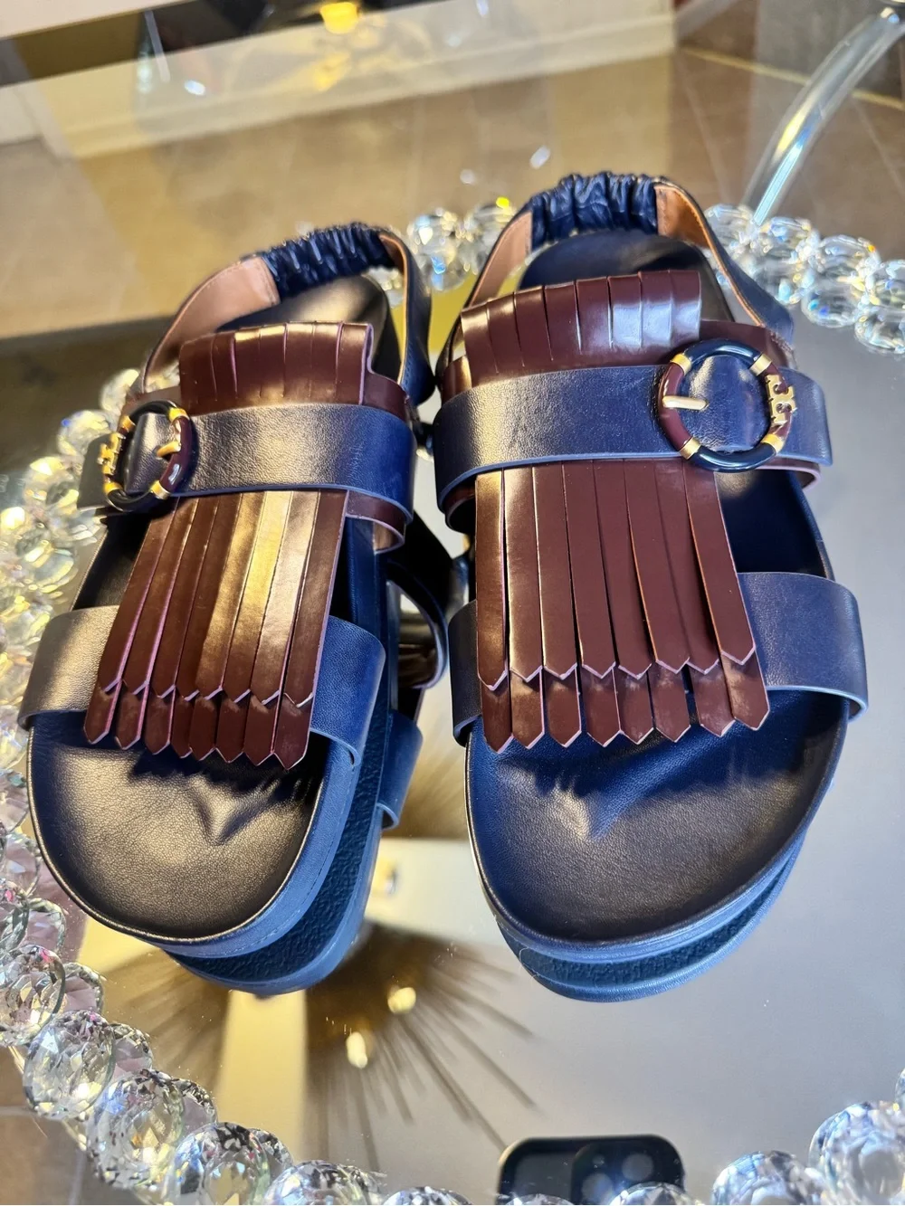 Tory Burch Multi logo kiltie sandals. Size 9